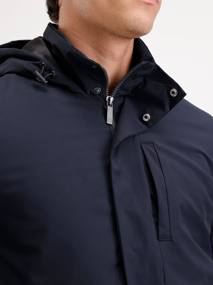 Slim Fit Double Pocket Hooded Jacket  | Navy Blue
