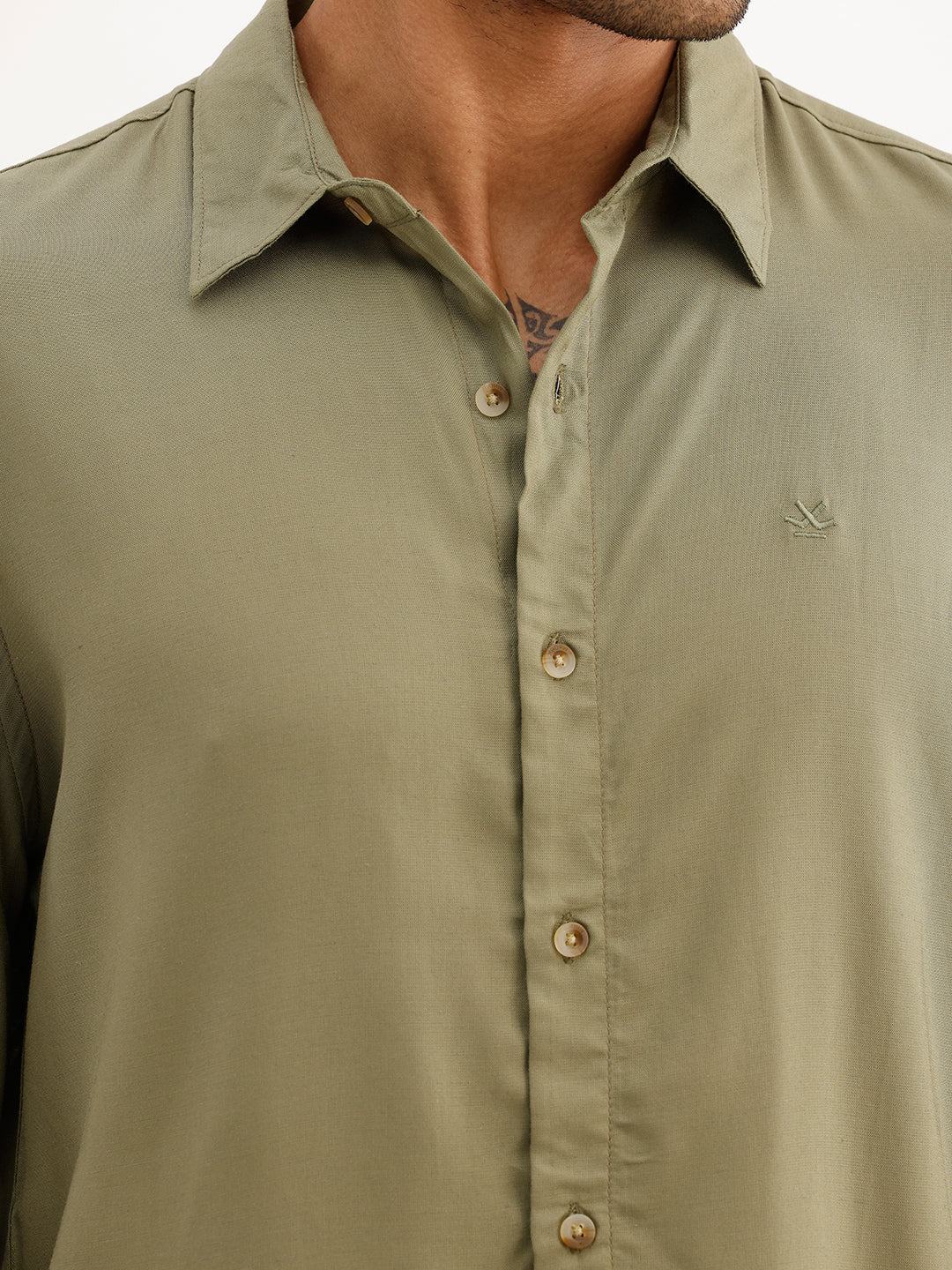 Solid Slim Fit Full Sleeve Shirt | Olive