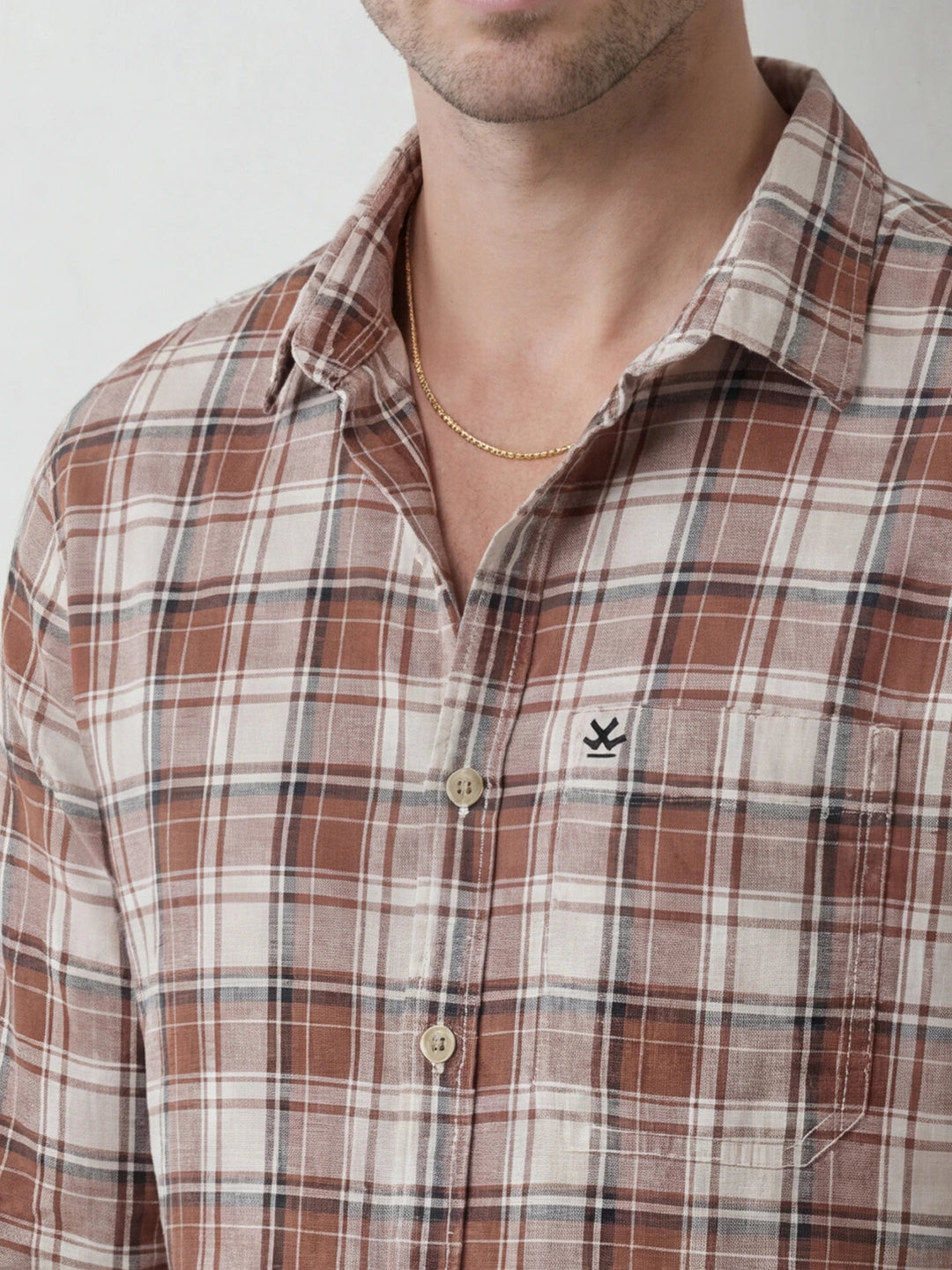 Slim Fit Checkered Shirt | Brown