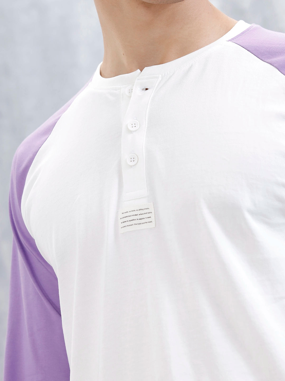 Wrogn Men's Raglan Sleeves Colorblocked Henley T-Shirt | White