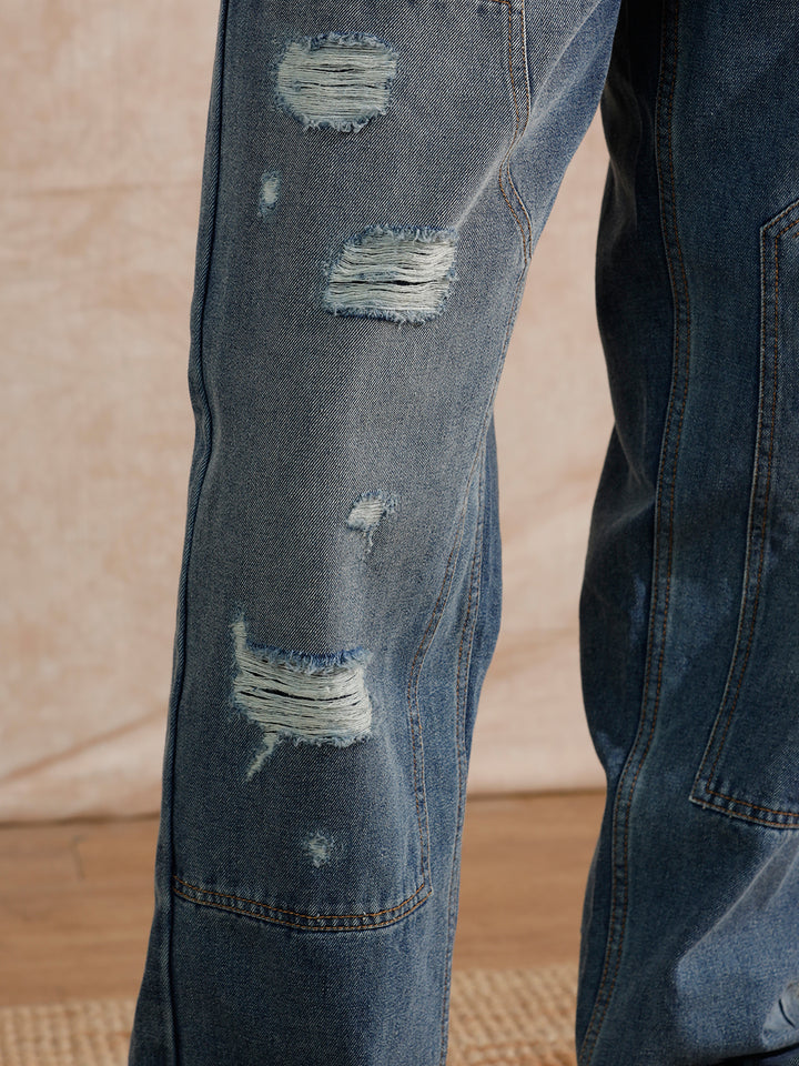 Solid Heavy Fade Loose Fit Jeans | Blue