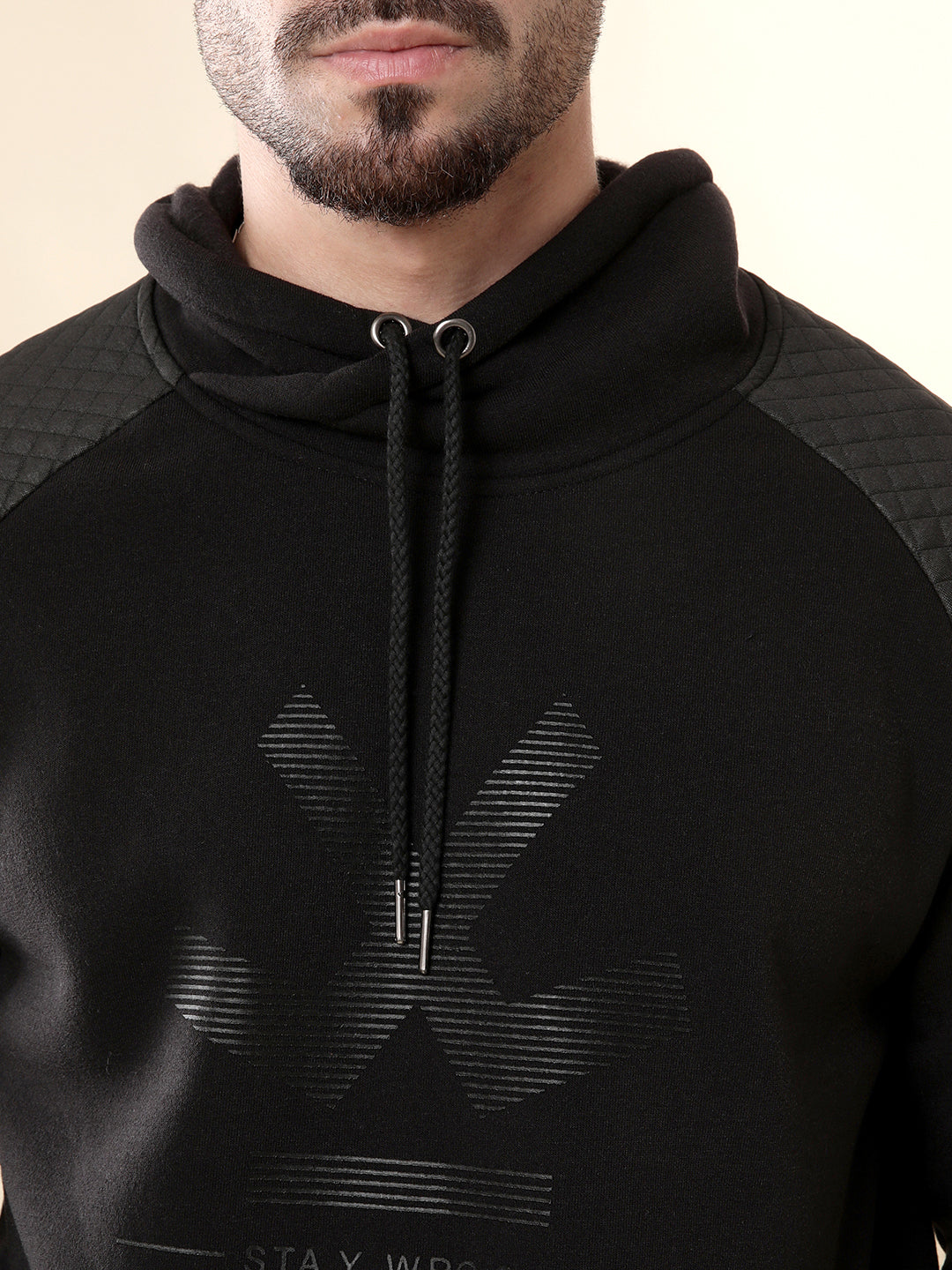 Elite Gell Printed Qiulted Black Hoodie