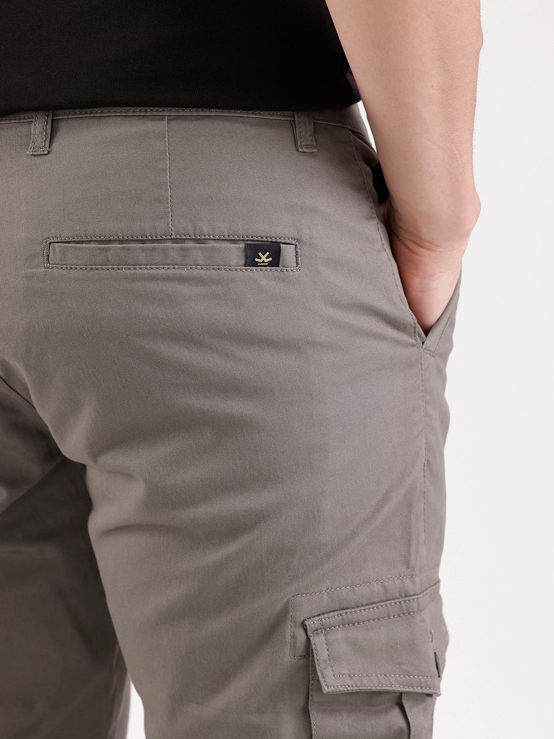 Solid Straight Fit Cargo Trouser   |  Grey