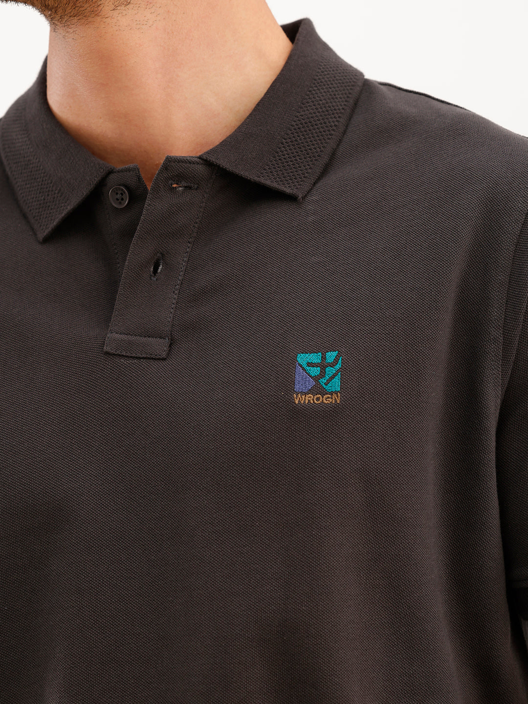 Slim Fit Emroidered Patch Detail Polo T-Shirt | Grey