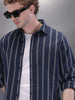 Textured Stripes Open Dobby Shirt | Navy Blue
