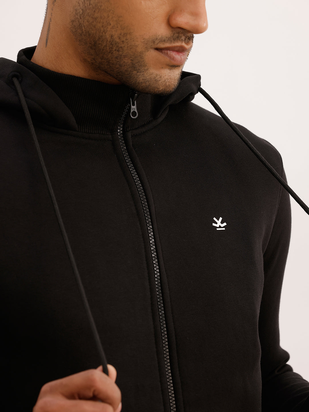 Solid Placement Printed Hooded Sweatshirt | Black | WLSS1400