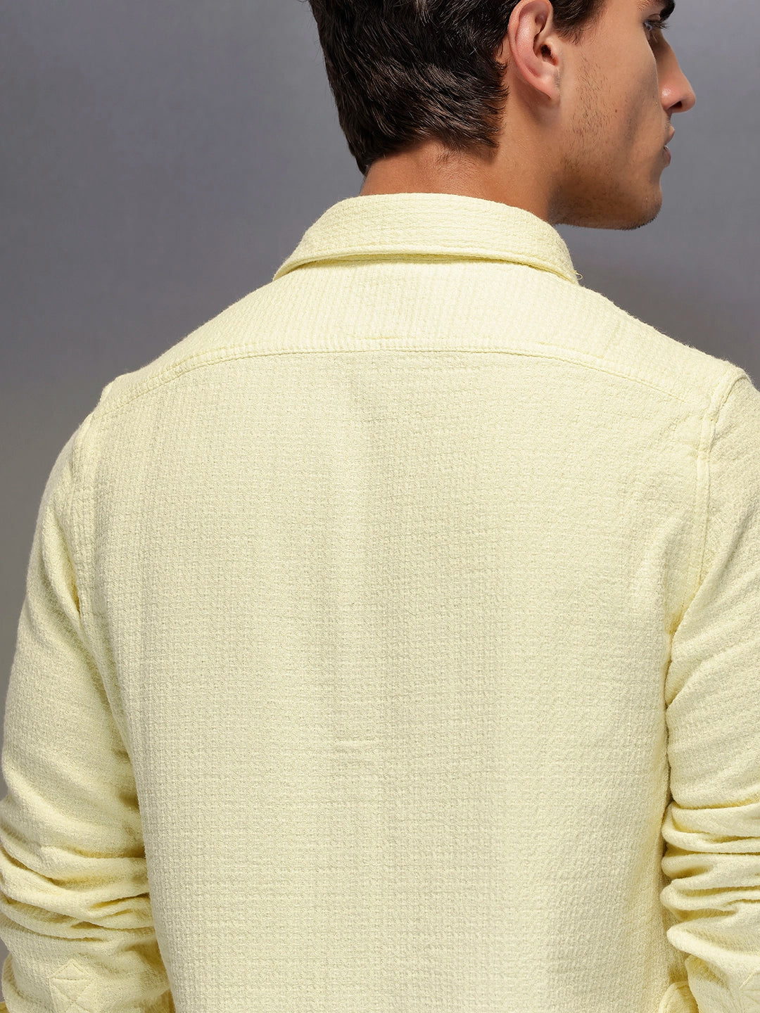 Solid Textured Full Sleeve Shirt   |  Yellow