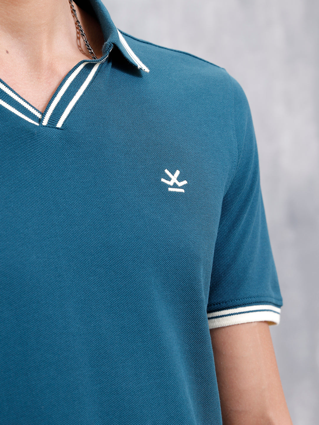 Contrast Tipped Johnny Collar Slim Fit Polo | Teal