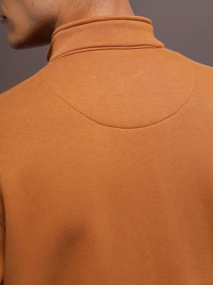 men's casual front zip up stand collar sweatshirt | Brown