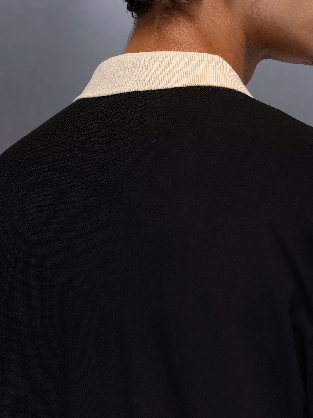 Men's Casual Oversized Contrast Detail Polo T-shirt  |  Black