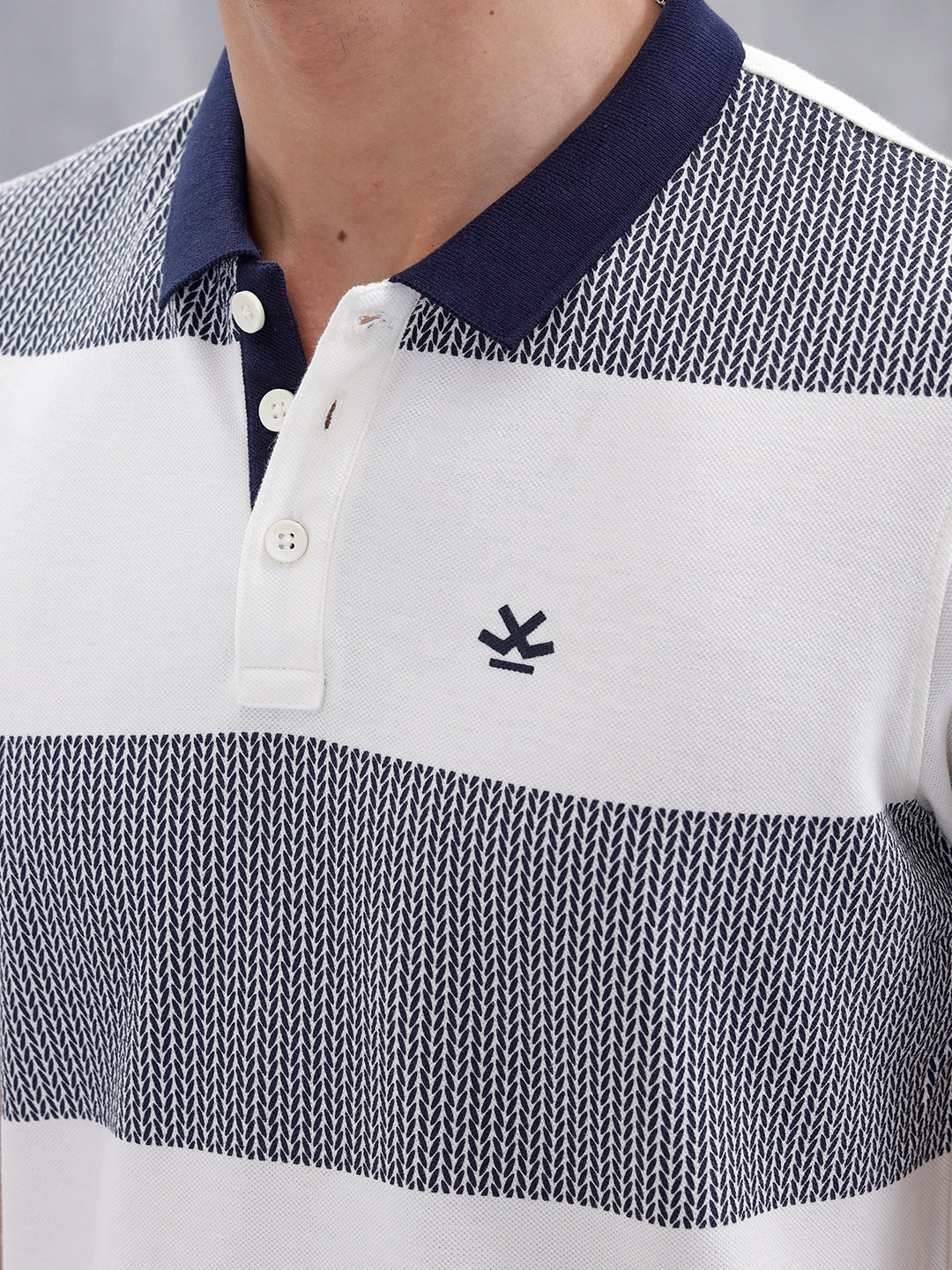 Regualr Fit Striped Printed Polo Tshirt | White