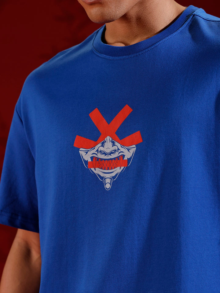 Samurai mask print oversized tshirt | Blue