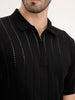 Slim Fit Flat Knit Textured T-Shirt | Black