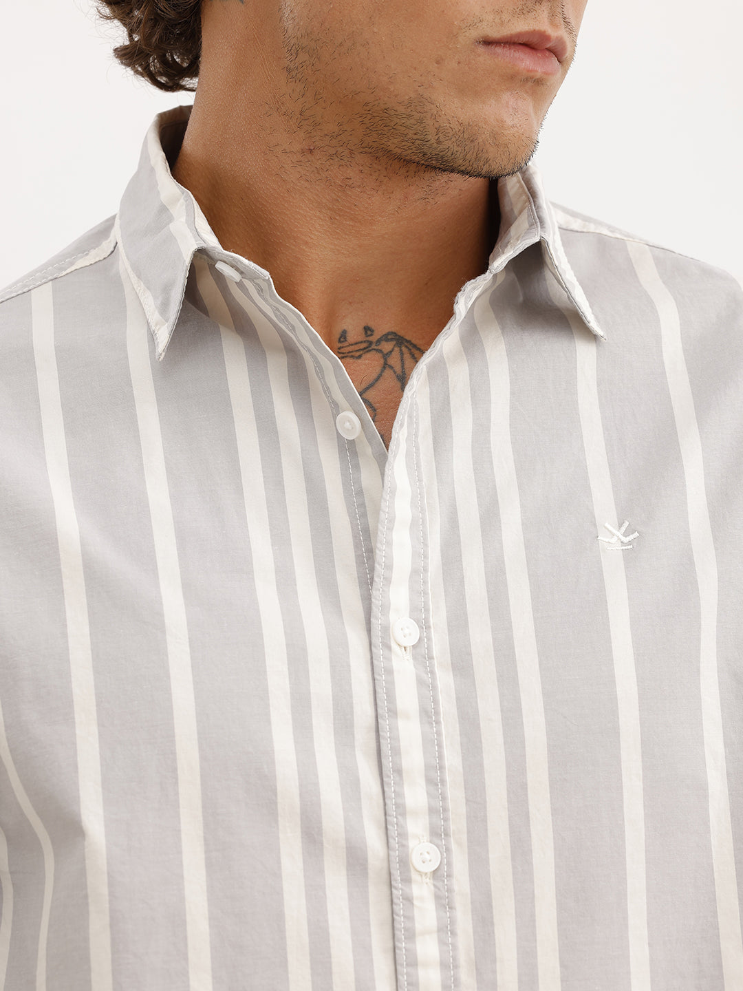 Comfort Fit Full Sleeve Striped Shirt | Grey