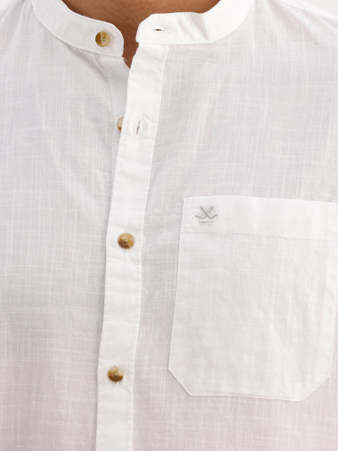Solid Regular Fit Mandrin Collar Shirt | White