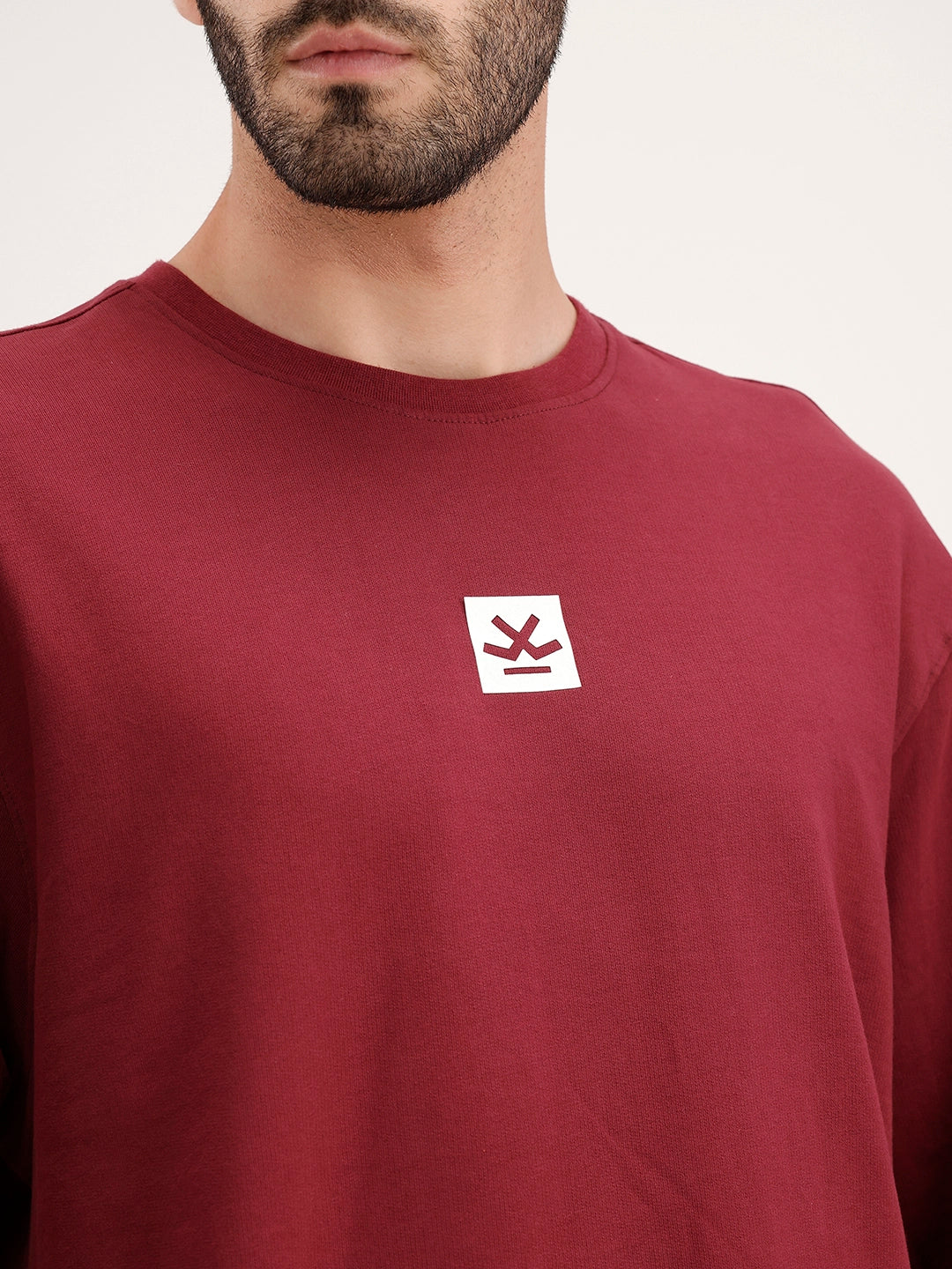 Solid Oversized 3/4 Sleeve T-Shirt | Maroon