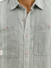 Oversized Fit Textured Striped Shirt | Green
