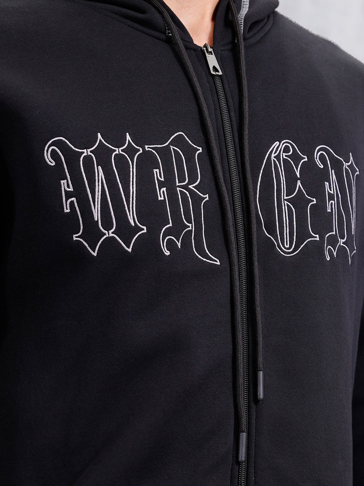 Oversized Fit Zip-Through Hoodie With Contrast Stitch | Black