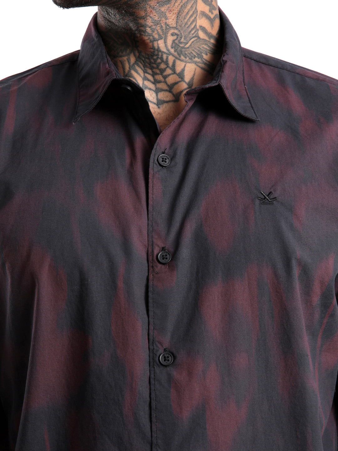 Abstract Maroon Satin Printed Shirt