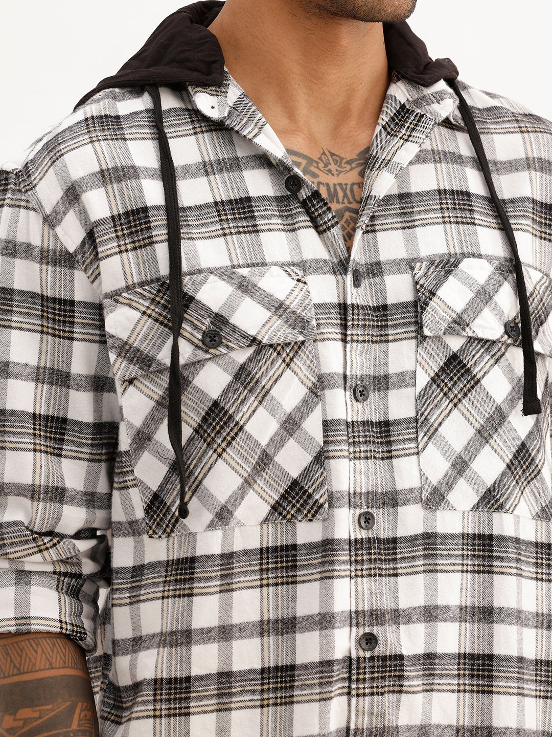 Classic Checkered Hooded Shirt | White