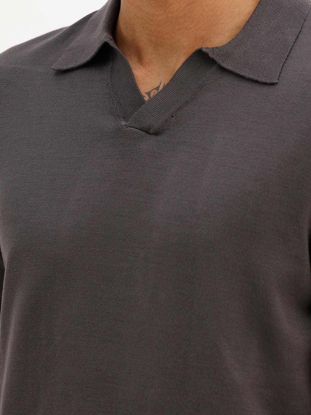 Solid Slim Fit Flatknit Polo T-Shirt | Dark Grey | WPT02HSSL1623S