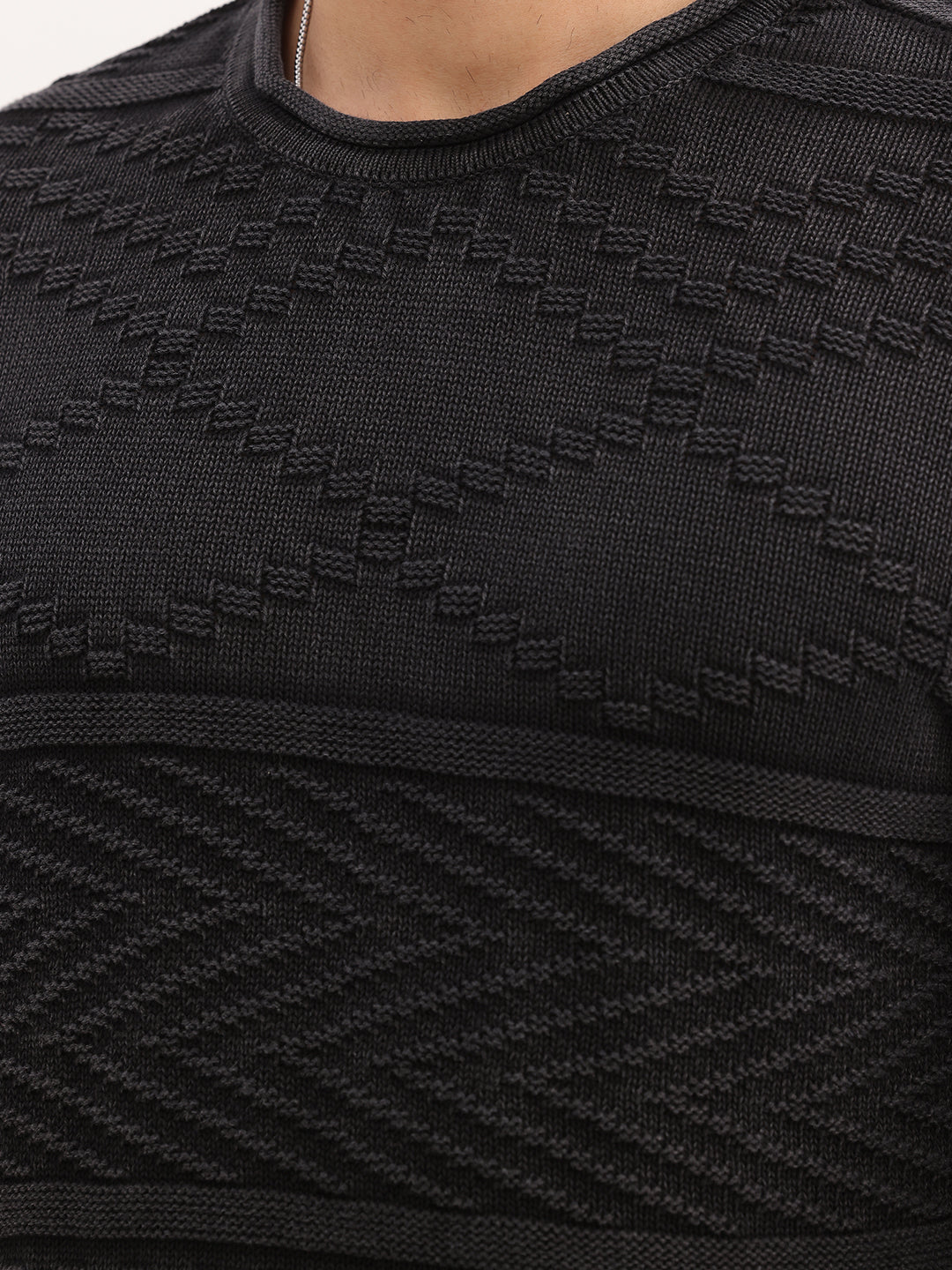Textured Oversized Fit Knitted Sweater | Charcoal