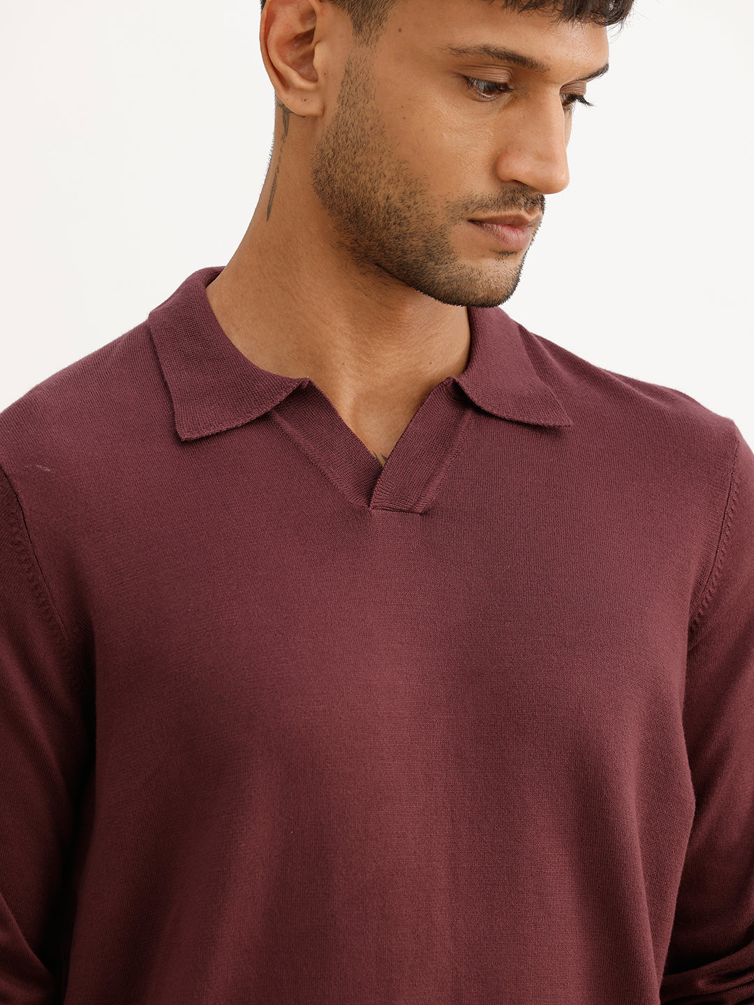 Solid Slim Fit Full Sleeve Polo T-Shirt | Wine | WPT02FSSL1627S