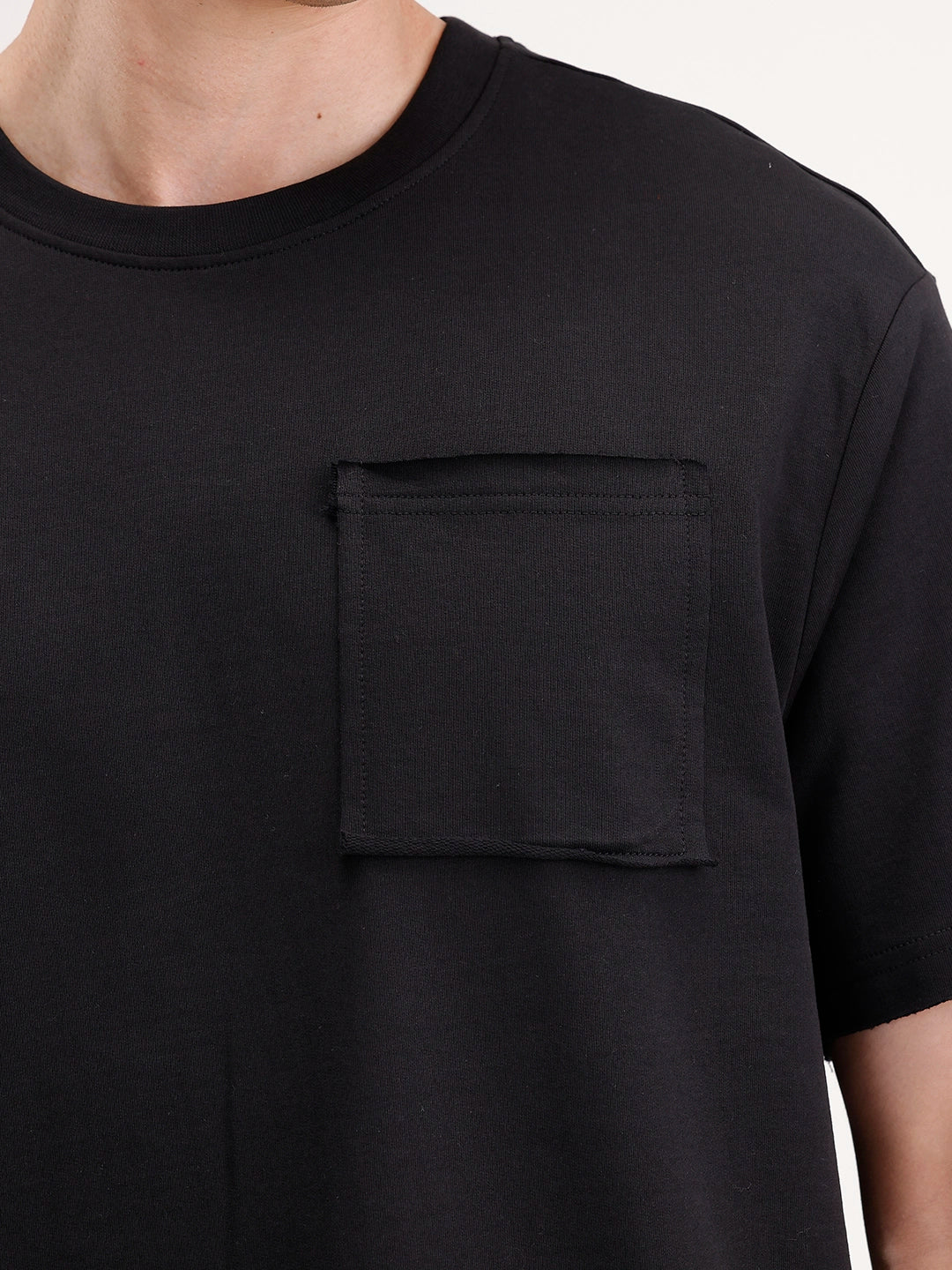 Oversized Solid Patch Pocket T-Shirt | Black