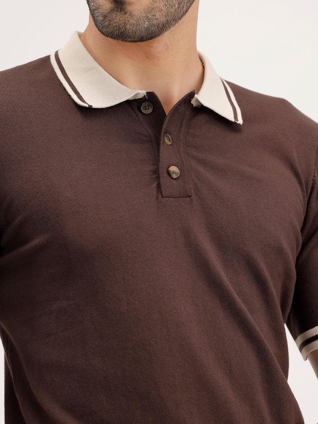 Slim Fit Flat Knit Polo T-Shirt | Brown