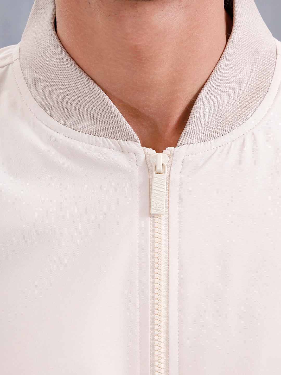 Men'S Solid Casual Bomber Jacket | Beige