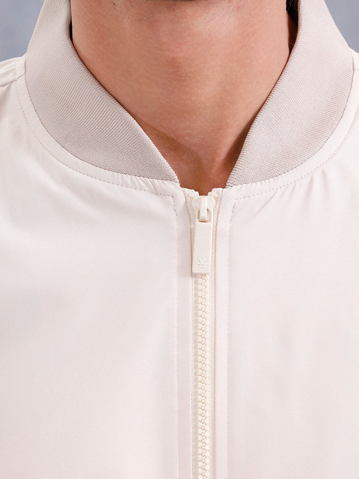 Men'S Solid Casual Bomber Jacket | Beige