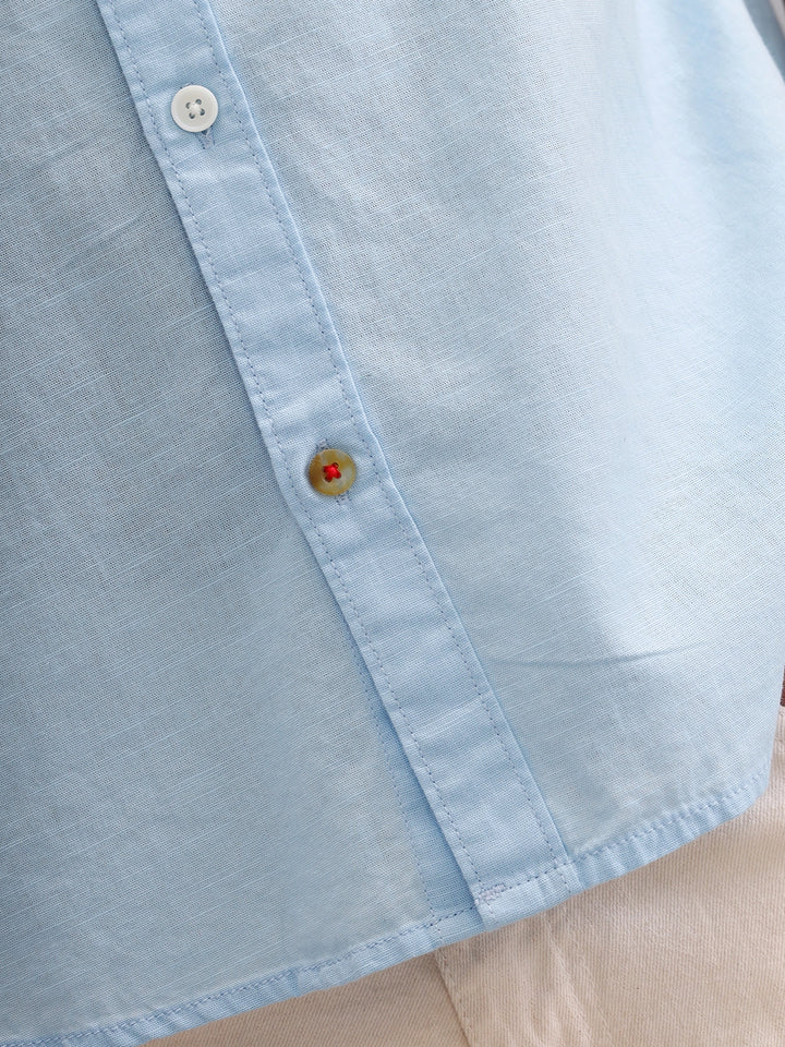 Solid Cotton Slub Slim Fit Causal Look Shirt | Light Blue