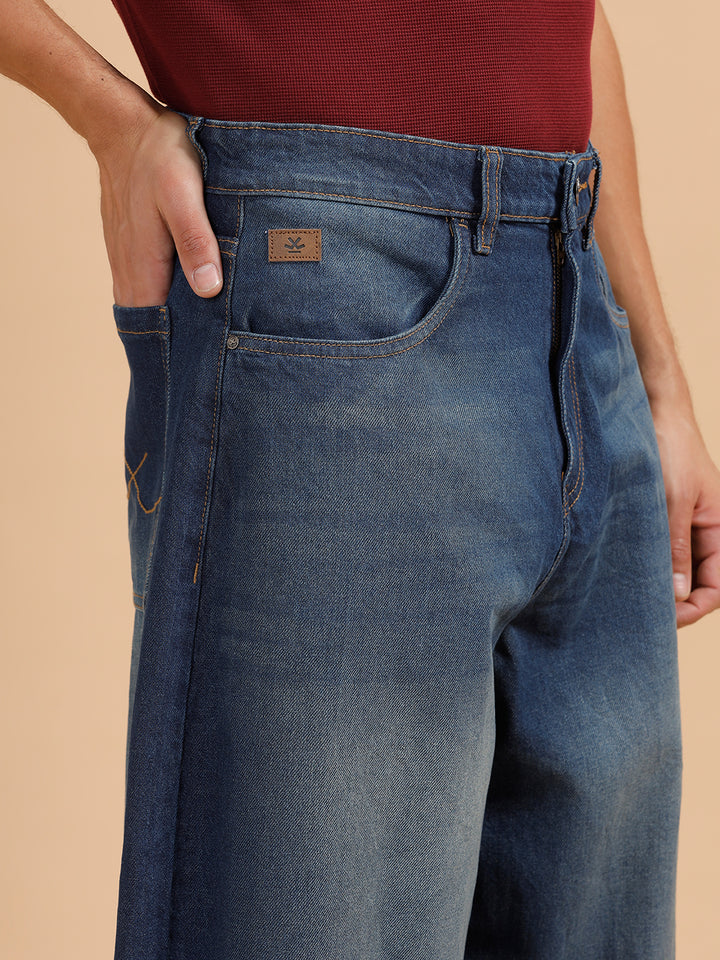 Solid Heavy Fade Baggy Fit Jeans | Blue