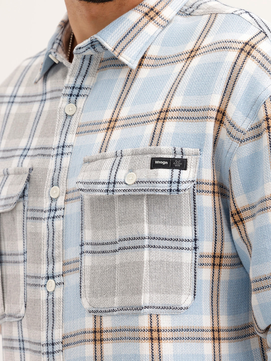 Textured Oversized Double Pocket Shirt | Light Blue