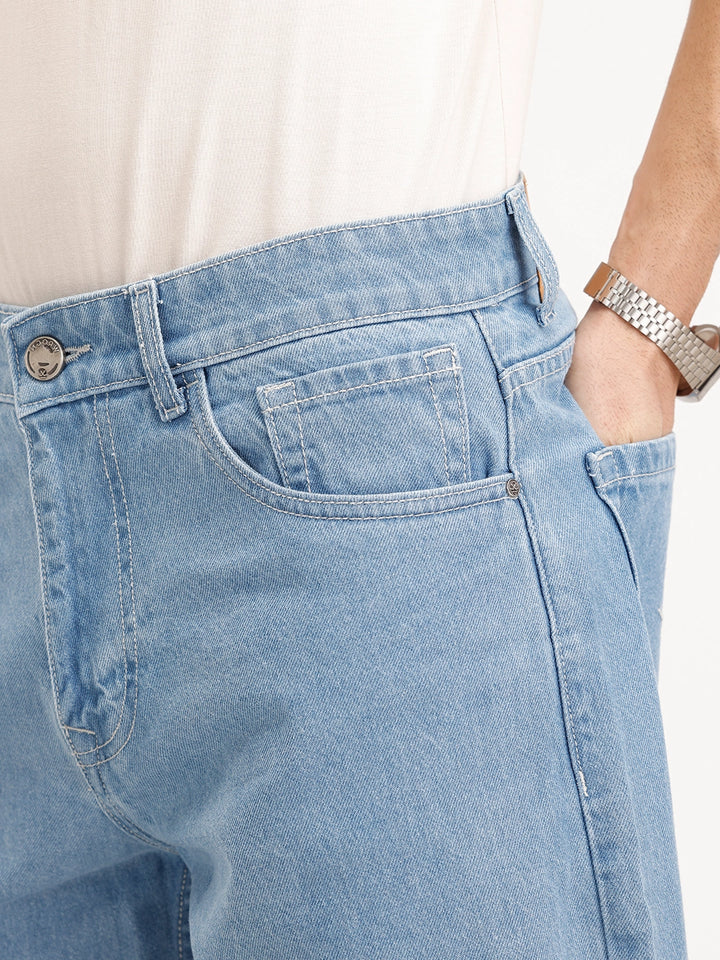 Solid Loose Fit Denim Jeans | Light Blue