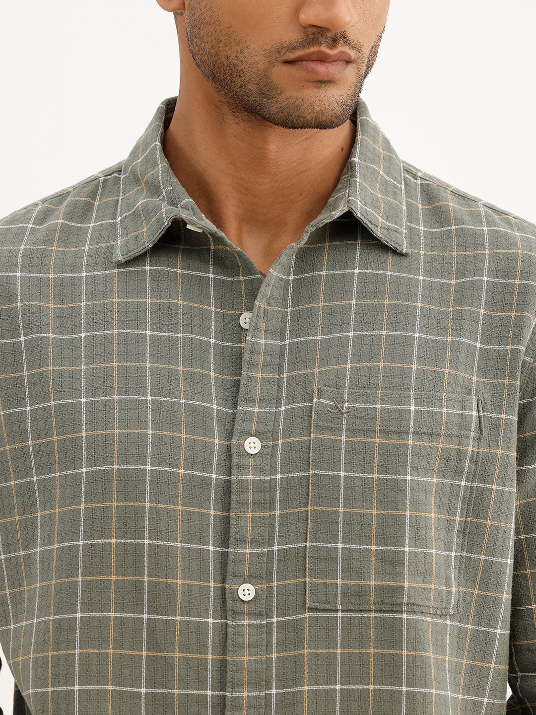 Checkered Slim Fit Full Sleeve Shirt | Olive | WSH02FSSL7018W