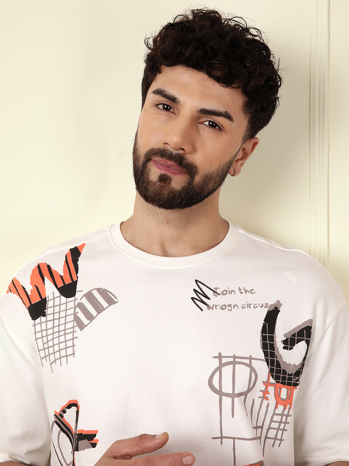 Heavy GSM Placement Print T-Shirt  | Off White
