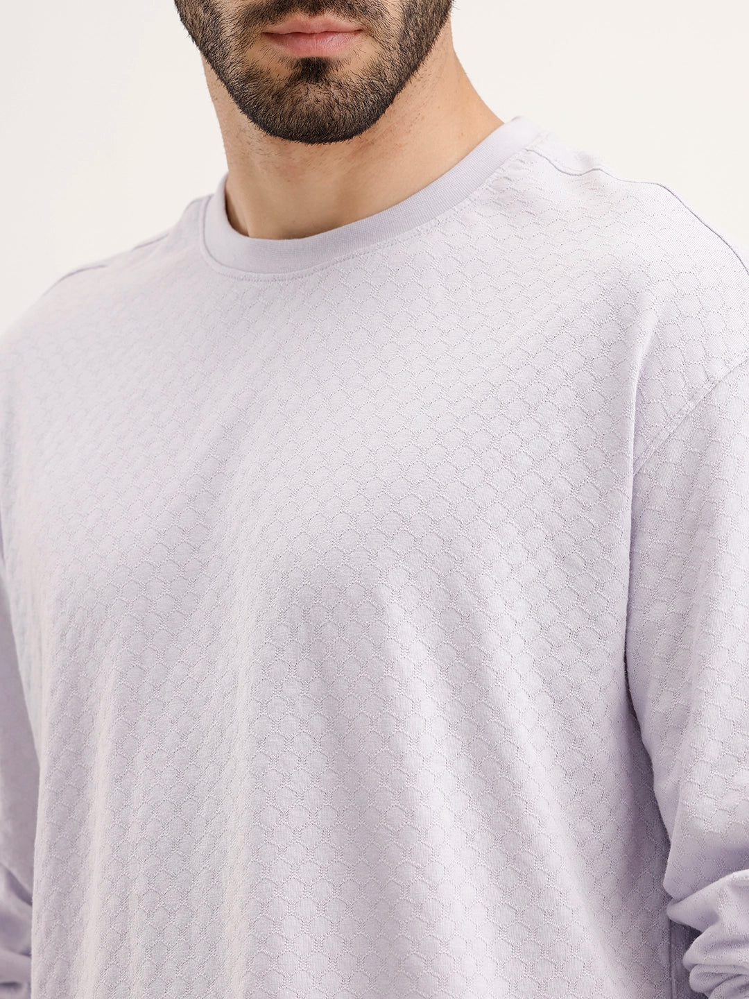 Oversized Textured Full Sleeve T-Shirt | Purple