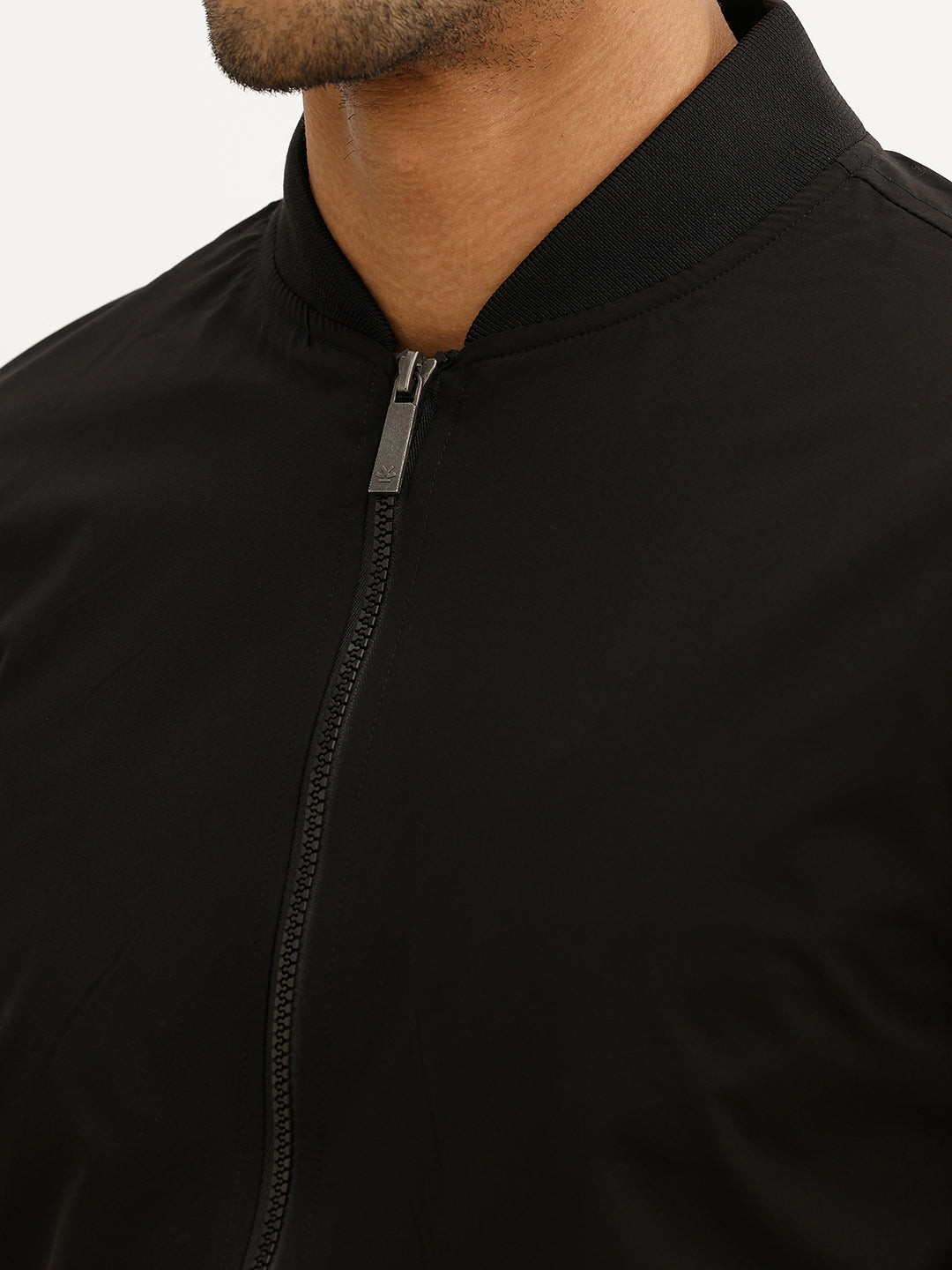 Solid Regular Fit Zipper Jacket | Black