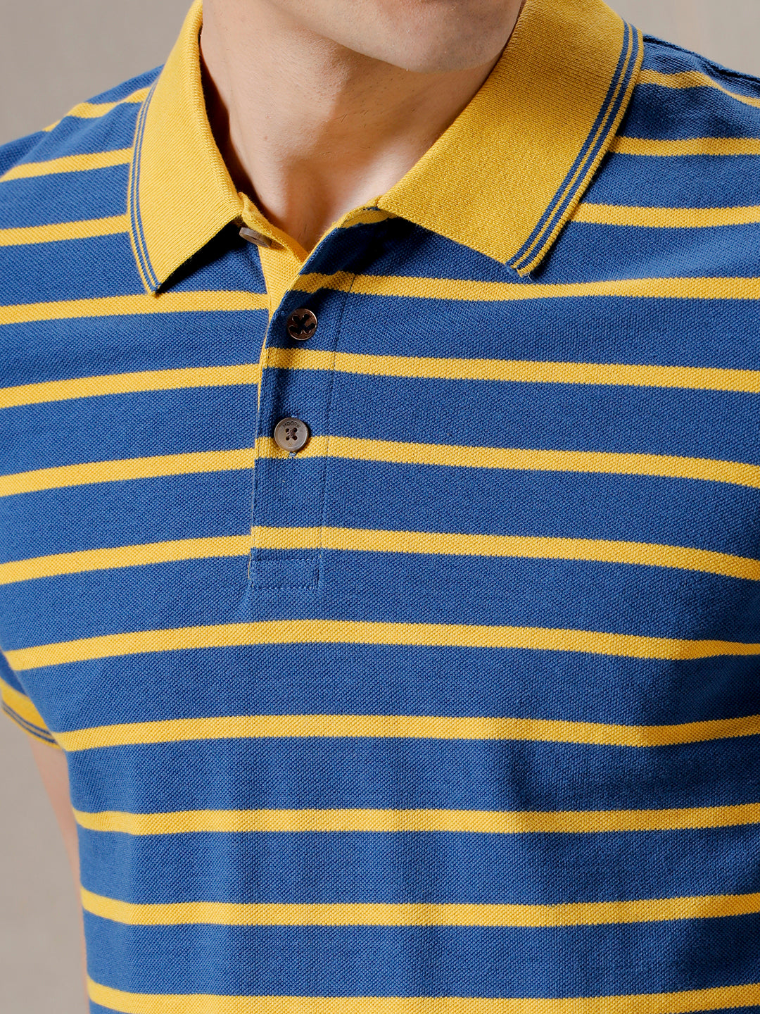Yellow On Blue Striped Polo T-Shirt