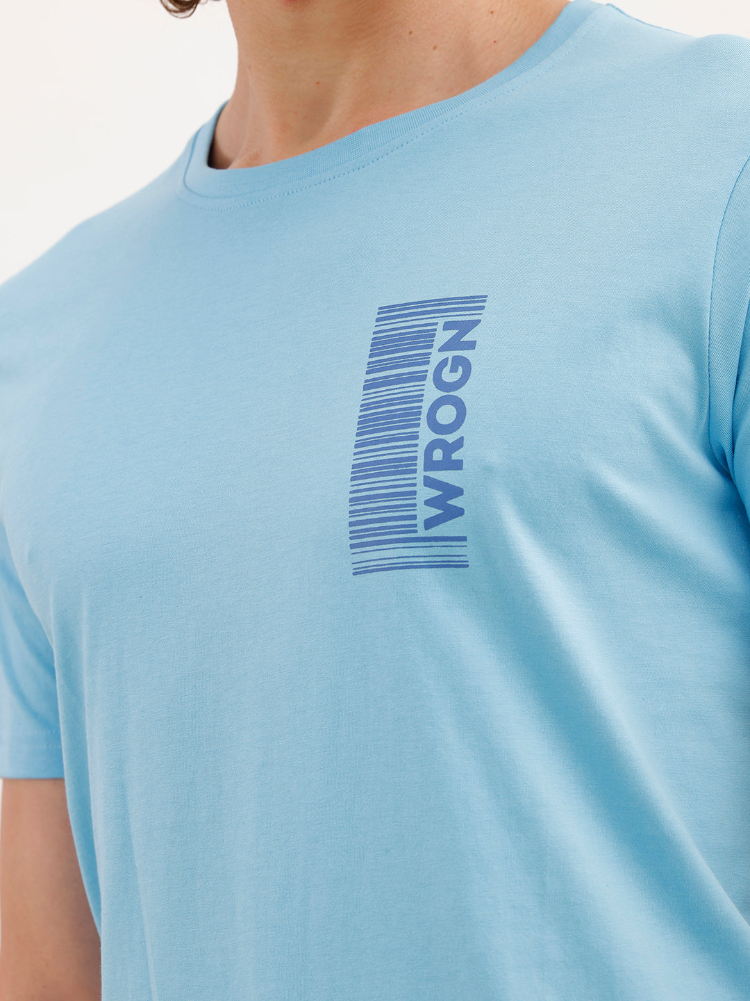 Solid Placement Printed T-Shirt | Light Blue