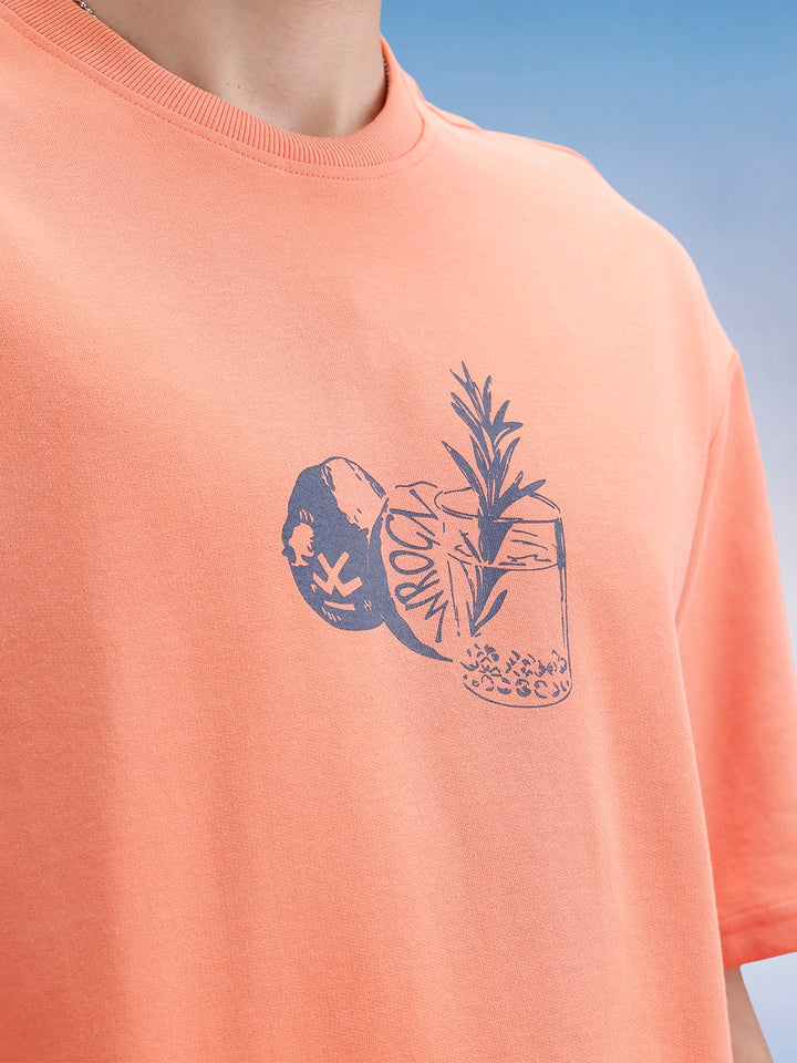 Oversized Fit Front Printed T-Shirt | Peach
