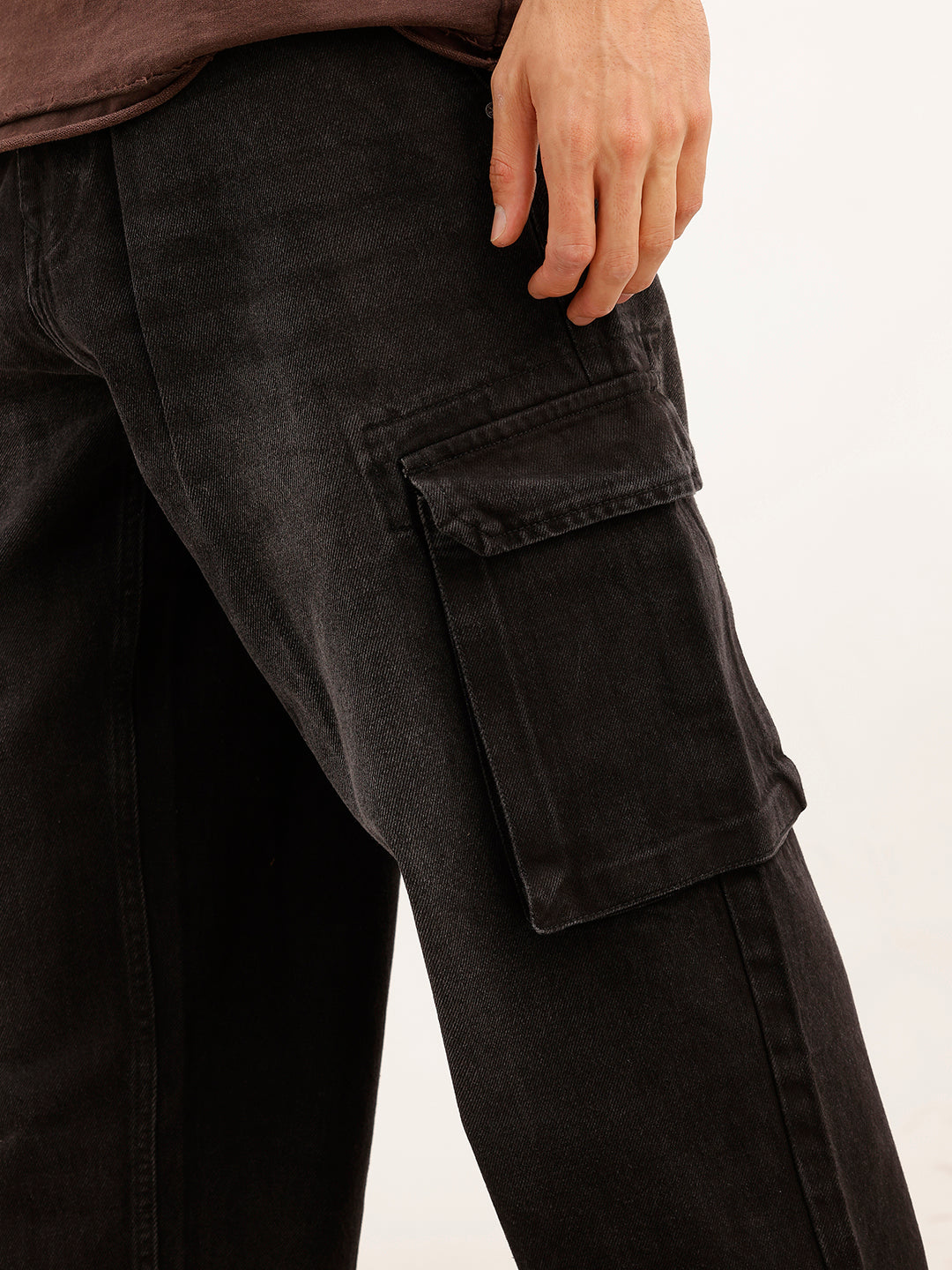 Faded Loose Fit Denim Cargo | Black