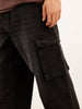 Faded Loose Fit Denim Cargo | Black