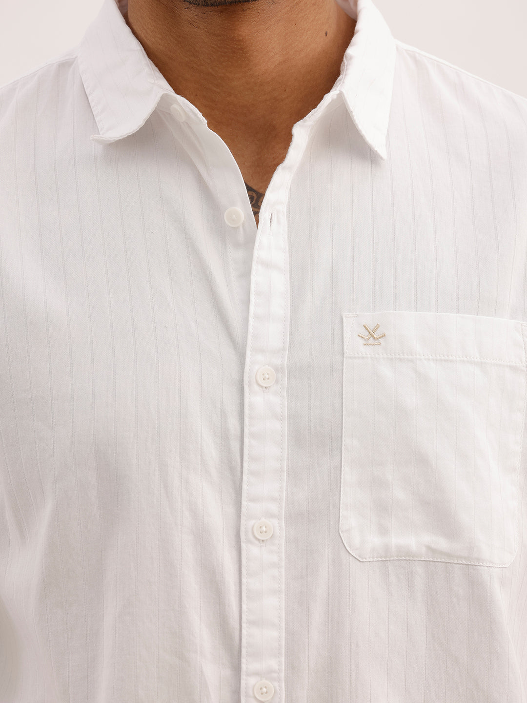 Solid Slim Fit Striped Shirt | White