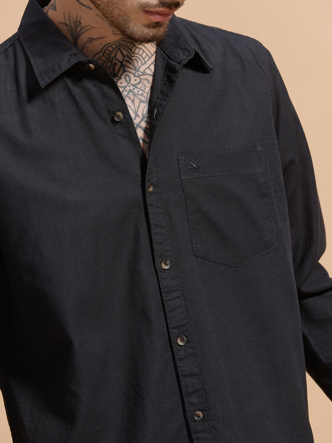 Solid Full Sleeve Cotton Shirt | Dark Grey