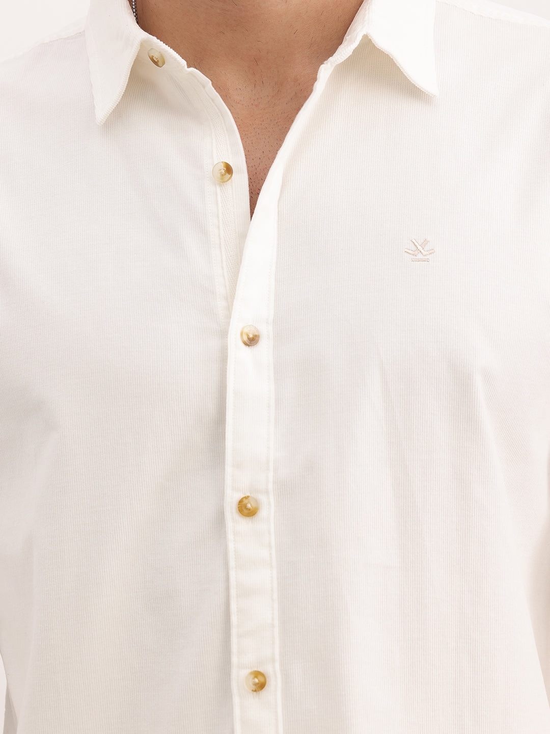 Slim Fit Solid Corduroy Shirt | White