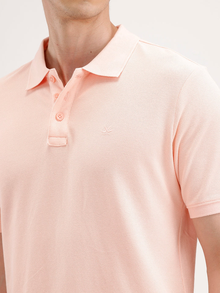 Solid Slim Fit Polo T-Shirt | Peach