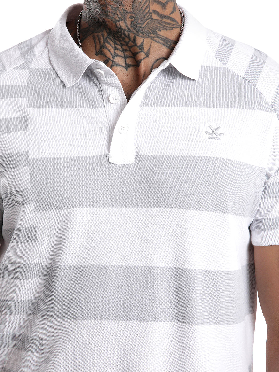 Striped Clash White Polo T-Shirt