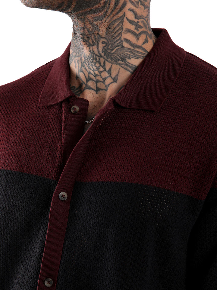 Colour-Blocked Flat Knit Shirt